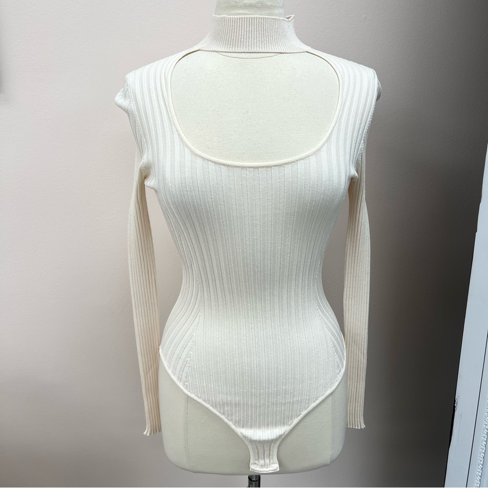 Ted Baker Eliane Knitted Bodysuit With Collar Detail in Ivory
